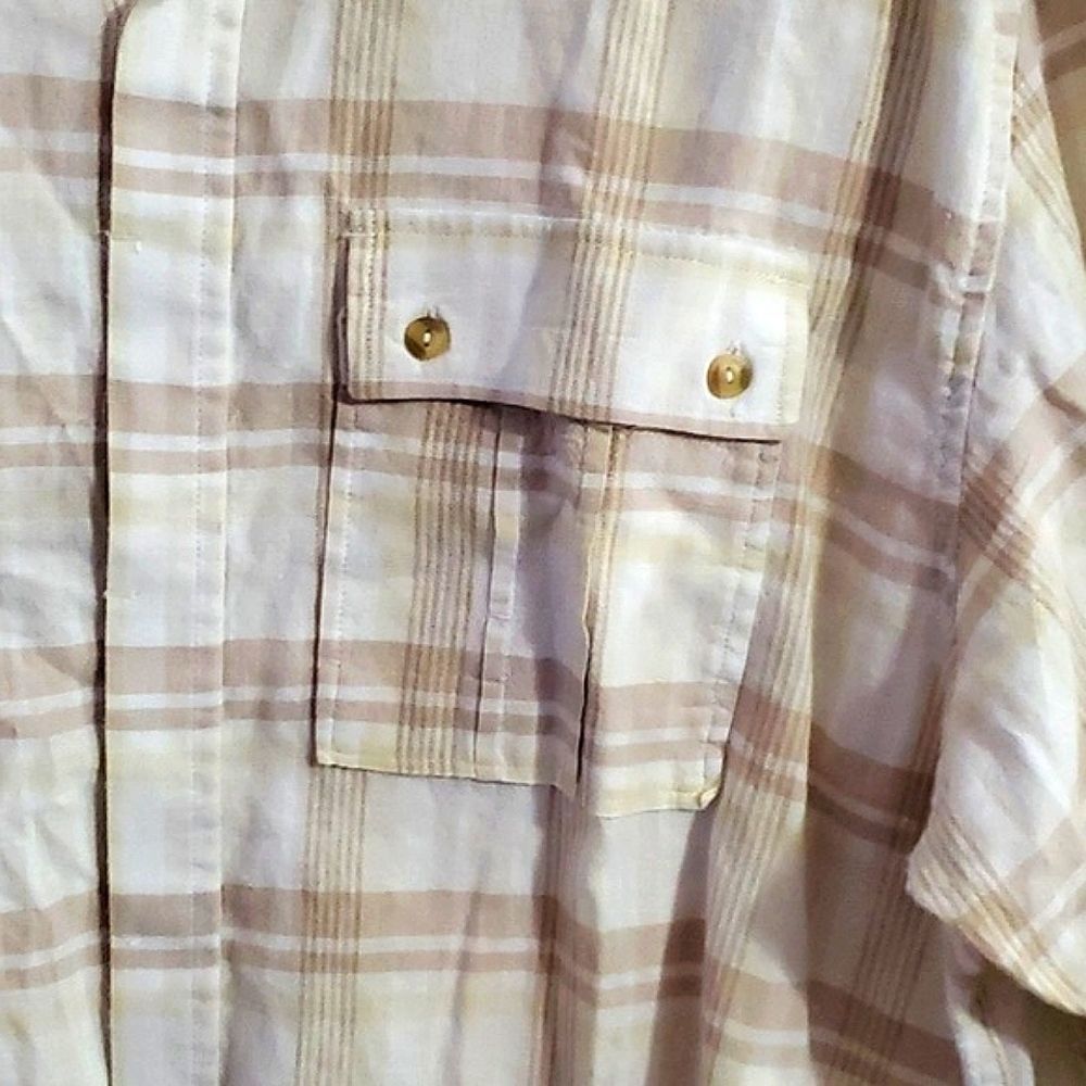 Sean John White & Tan Windowpane Plaid Button Up Shirt Linen Blend Nautical 3XL - Picture 4 of 9